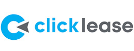 The image shows a logo with the word  ClickLease  in white text on a blue background, with a stylized letter  C  on the left side of the logo.